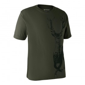 DEERHUNTER T-shirt with Deer | poľovnícke tričko (X - Kvalitné a pohodlné poľovnícke tričko Deerhunter s potlačou jeleňa na prednej strane.

Zloženie 60% Bavlna, 40% Polyester Single Jersey 
Farbostála úprava
Hmotnosť 180 g/m2 
Extra OEKO-TEX®