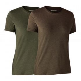 DEERHUNTER Ladies Basic 2-pack T-Shirt - dámske tričká dvojbalenie (3 - <P>Ľahké dámske tričká - dvojbalenie, v melanžovom prevedení, okrúhlym výstrihom a s emblémom Deerhunter, ktoré sa hodí do každého vonkajšieho šatníka, je jemné k pokožke, má mäkký, pohodlný tvar a tvar. </P>
<P>Dámske tričko s okrúhlym výstrihom a vyhrnutým rukávom je ideálne na vytvorenie ležérneho štýlu spojeného s džínsami a šortkami, alebo, keď sa chladnejšie dni nezvrství pod obľúbenou košeľou alebo svetrom Deerhunter. </P>
<UL>
<LI>Tričko Mélange s logom 
<LI>Pohodlný ženský strih O-krk 
<LI>Malý výklopný rukáv 
<LI>Zloženie 80% Bavlna / 20% Polyester 
<LI>Farebné prevedenie 354/572 - Adventure Green Melange / Brown Leaf Melange</LI></UL>