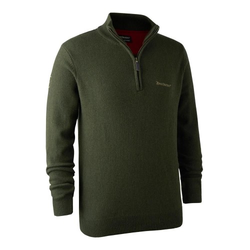 DEERHUNTER Hastings Knit Zip-neck Green | poľovnícky sveter