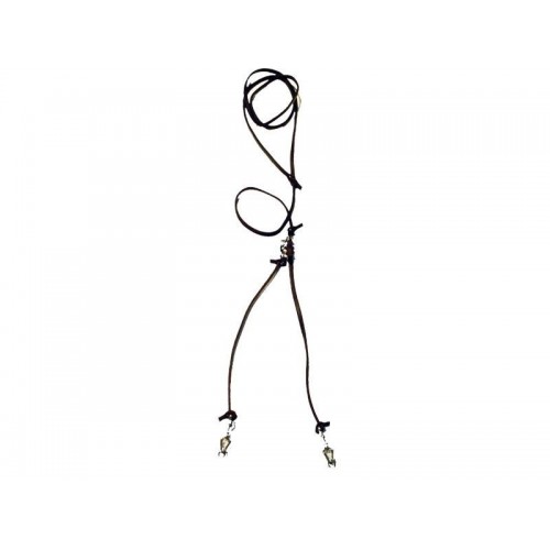 Vypúšťacie vodítko pre 2 psov z guľatej kože farba prírodná