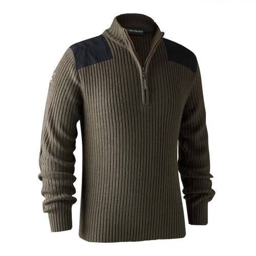 DEERHUNTER Rogaland Knit Zip Neck Brown - pletený sveter (L