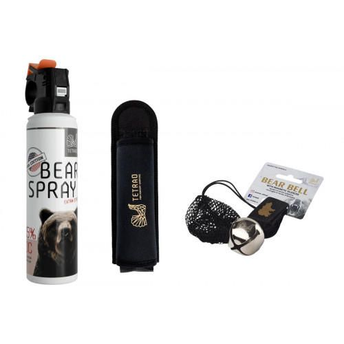 Ultimate balíček proti medveďom - Bear spray 150 ml + puzdro (150 ml, 200 ml) + rolnička